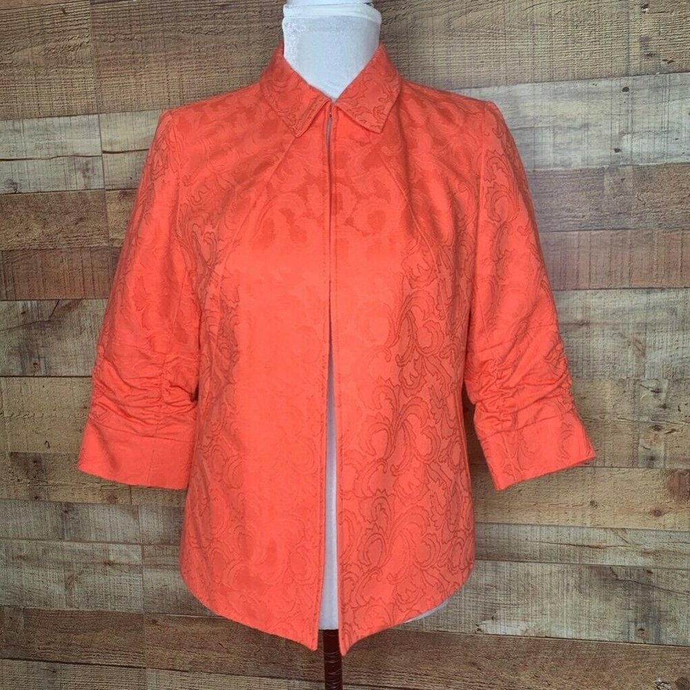 Coldwater Creek Jacket Blazer Orange Brocade 8P